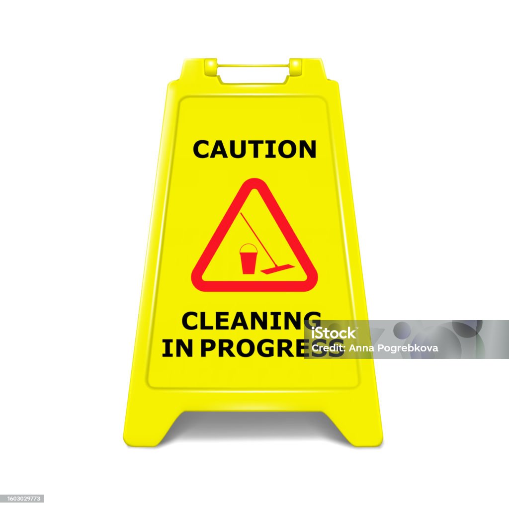 Cleaning In Progress Standing Caution Sign Board Realistic Vector