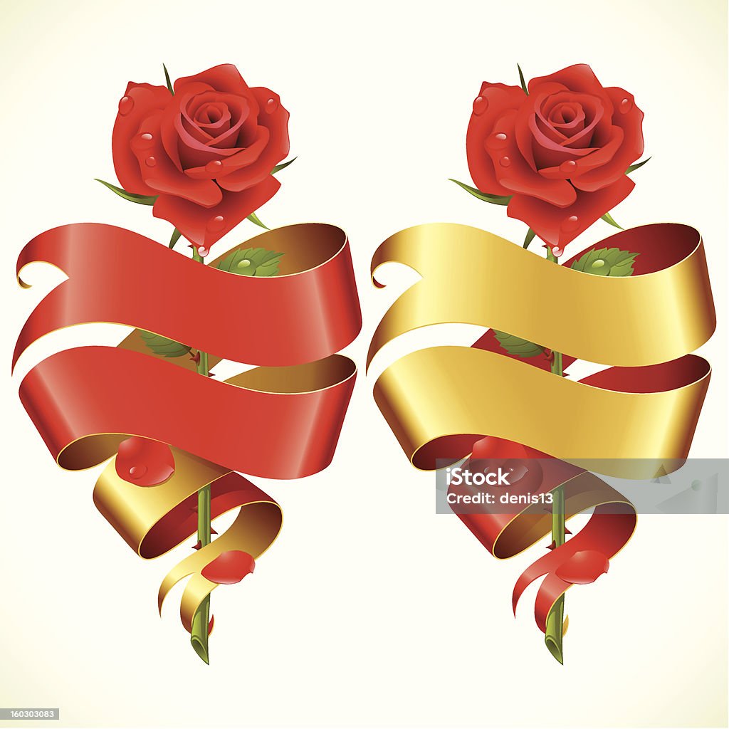 Ribbon banner en la forma de corazón y rosas rojas - arte vectorial de Abstracto libre de derechos