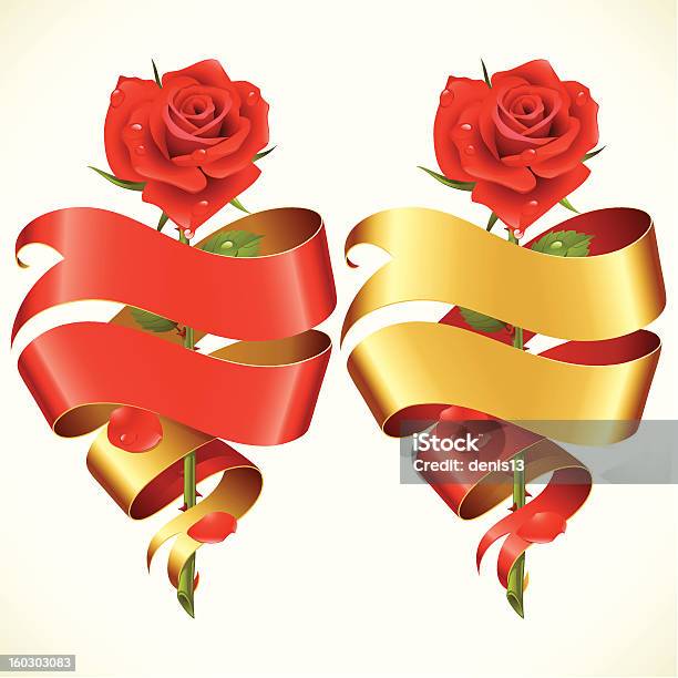 Ilustración de Ribbon Banner En La Forma De Corazón Y Rosas Rojas y más Vectores Libres de Derechos de Abstracto - Abstracto, Adolescente, Adulto