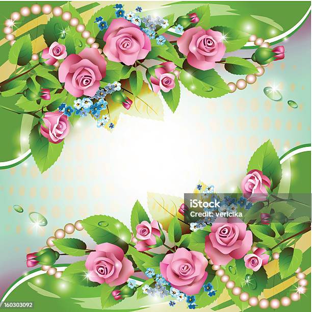 Beautiful Background With Pink Roses Stock Illustration - Download Image Now - Abstract, Blank, Blue