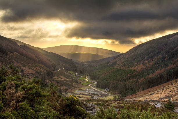 Sun rays in Irish countryside stock photo