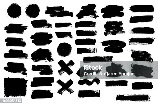 istock Vector set grunge brush stroke text boxes. Brush stroke design element. 1603054513