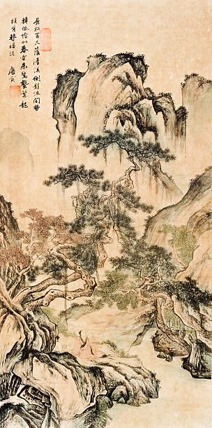 landscape Chinese ink painting, landscape. japanese language stock illustrations