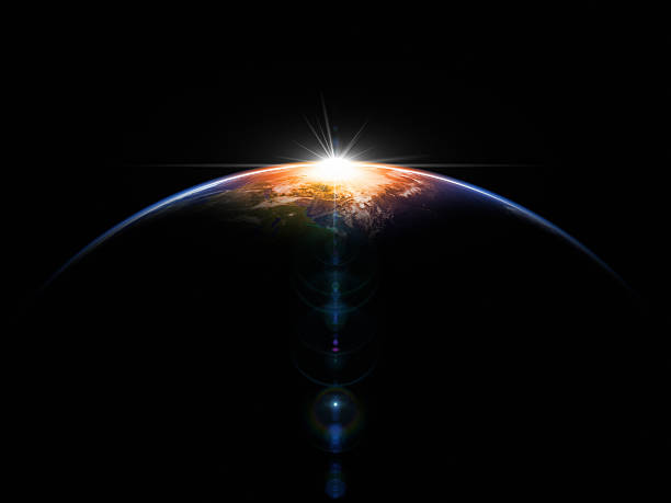 Hot Sunrise In Space Astronomical background. 3D render. satellite photos stock pictures, royalty-free photos & images