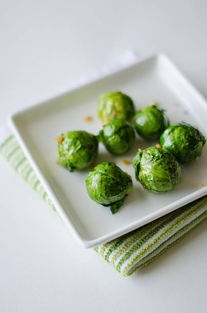 Brussel Sprouts on square tray stock photo