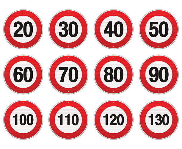 illustrazioni stock, clip art, cartoni animati e icone di tendenza di set di segno di limite di velocità - road sign immagine