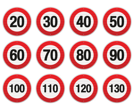 Isolated illustration of circle speed limit signs with red border. EPS version 10 with transparency included in download.