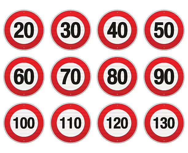 Vector illustration of Speed limit sign set from 30-130
