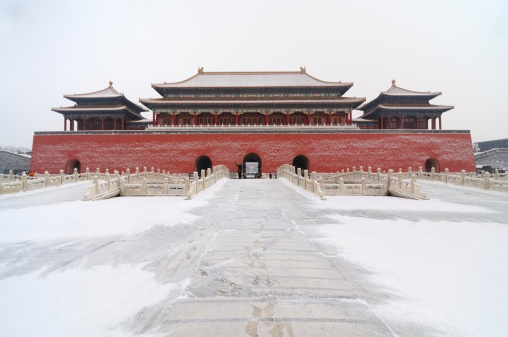 Snowflakes in the Forbidden City in Beijing