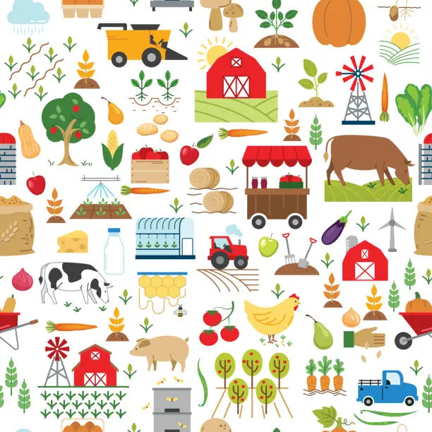 Vector illustration of Agriculture Elements Seamless Pattern