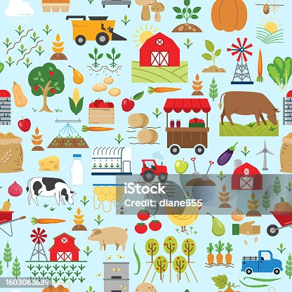 istock Agriculture Elements Seamless Pattern 1603083639