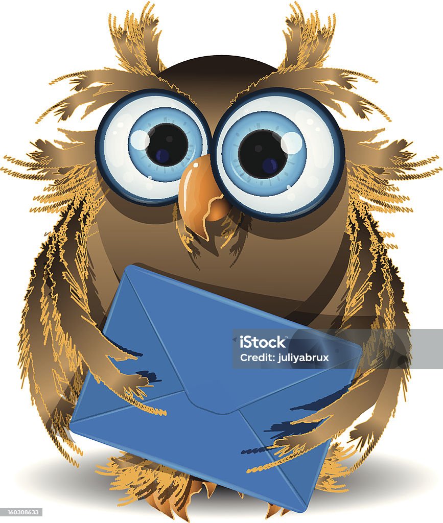 owl with a letter illustration wise owl secretary with blue letter Animal stock vector