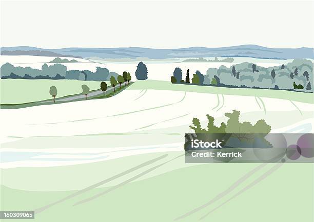 Cold Morning In A Landscape With Fields Stock Illustration - Download Image Now - Agricultural Field, Agriculture, Autumn