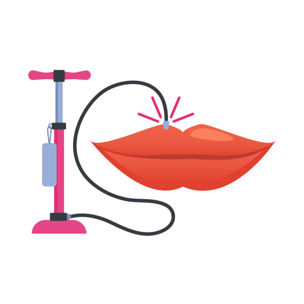 ilustrações de stock, clip art, desenhos animados e ícones de lip plumping augmentation with filler pump illustration - fish lips illustrations
