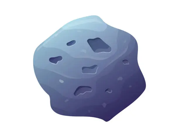 Vector illustration of Cartoon flying space asteroid with craters and bumps. Vector isolated stone.