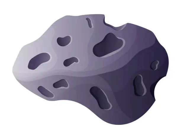 Vector illustration of Cartoon stone, asteroid with craters and bumps. Vector isolated cosmic meteorite design element.
