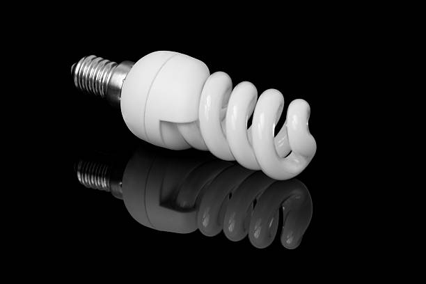 bombilla de ahorro de energía - halogen lightbulb isolated on black alternative energy energy efficiency fotografías e imágenes de stock
