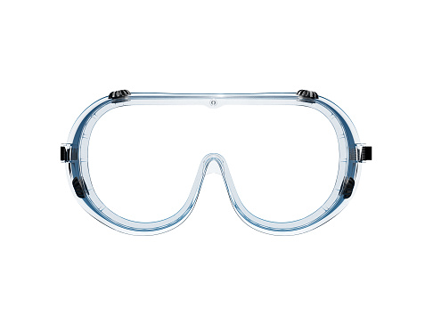 Front view of clear work goggles protective eyewear isolated on white background