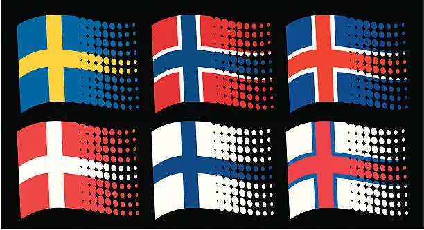 Vector illustration of scandinavian flags (sweden, finland, denmark, iceland, norway, faroe islands