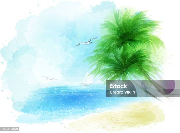 Ilustración de Watercolour Landckape Al Mar y más Vectores Libres de Derechos de Pintura de acuarela - Pintura de acuarela, Playa, Verano