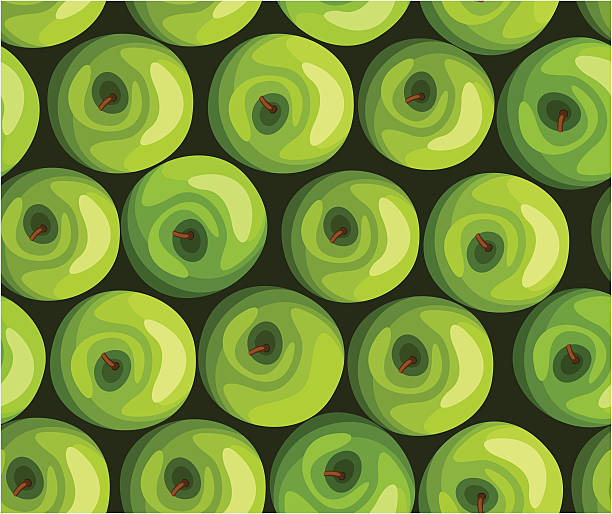 Seamless background with green apples. Vector illustration. Vector seamless background with green apples on dark green background. green apple on green background stock illustrations
