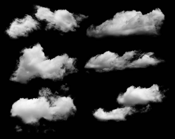 istock Set of  white clouds on black background 1603143193