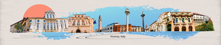 Italy, Vicenza cityscape. Travel city landmark outline collage