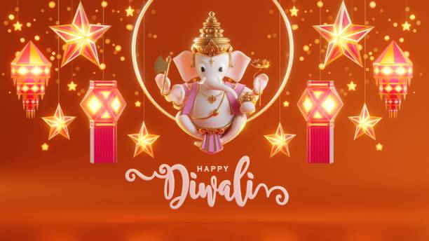 rendering 3d dla festiwalu diwali diwali, deepavali lub dipavali festiwal świateł indii ze złotą diyą na podium, wzorzyste i kryształy na kolorowym tle. - ganesh festival zdjęcia i obrazy z banku zdjęć