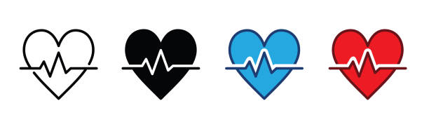 illustrations, cliparts, dessins animés et icônes de ligne de pulsation et icônes plates définies. symbole d’icône de fréquence cardiaque, pouls, battement de fréquence cardiaque sur fond blanc pour les applications et les sites web de soins médicaux. illustration vectorielle - fréquence cardiaque