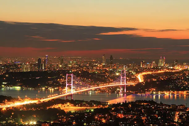 Bosphorus bridge view from the top of the evening Camlica