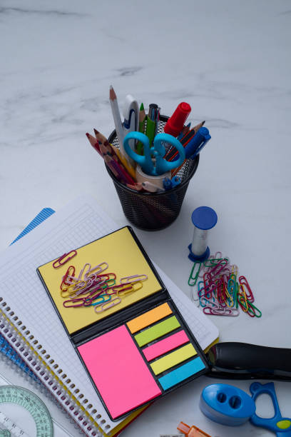 istock School accessories on a white background. View from above 1603173559