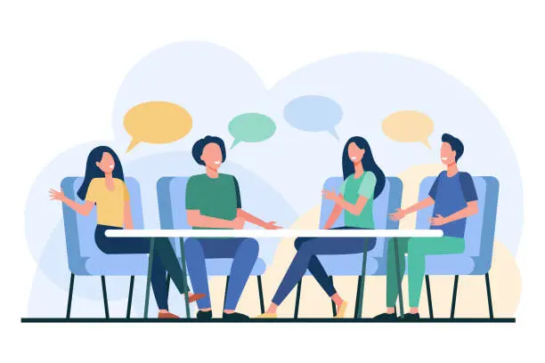 Vector illustration of People engaged in group discussion vector illustration