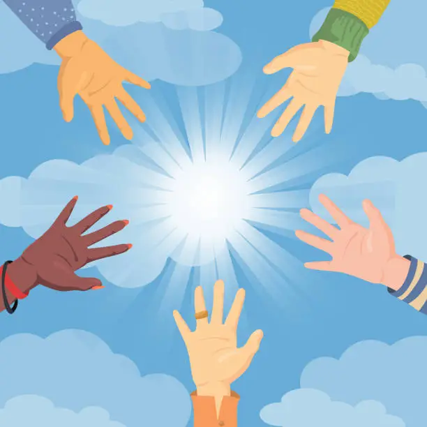 Vector illustration of Hands of diverse group of friends vector illustration