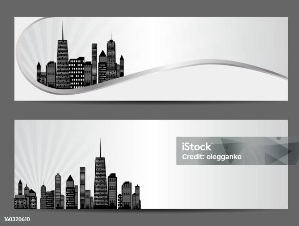 Vetores de Ilustração Em Vetor De Cidades Silhueta De Banner e mais imagens de Chicago - Illinois - Chicago - Illinois, Silhueta urbana, Olhando pela janela