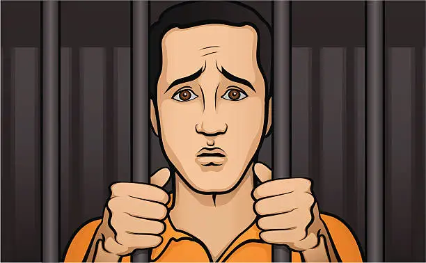 Vector illustration of Prisoner behind bars