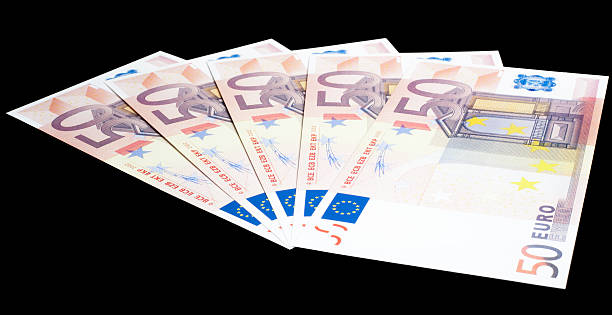 pięć 50 euro banknoty - five euro banknote european union currency number 5 paper currency zdjęcia i obrazy z banku zdjęć