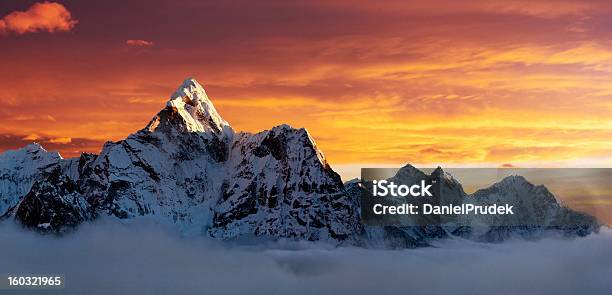 Evening View Of Ama Dablam Stock Photo - Download Image Now - Asia, Cliff, Fog