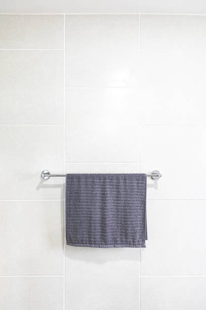 istock Closeup towel hanging on clothesline in the bathroom with space for texts 1603223796