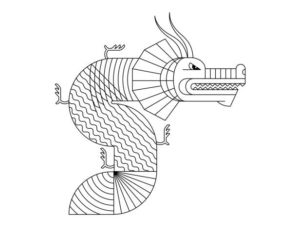 istock Abstract geometric Chinese dragon zodiac symbol with art linear pattern. Asian sacred modern minimal graphic shape mythic animal design of goodness and power. Japanese traditional ancient serpent 1603236711