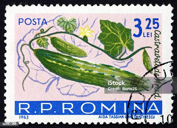 Foto de Selo Postal Roménia 1963 Pepinos Cucumis Sativus Frutas e mais fotos de stock de Antigo