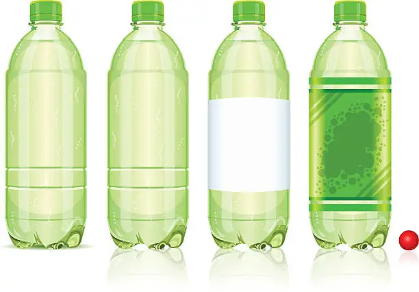 Vector illustration of Four Plastic Bottles of Carbonated Drink With Labels