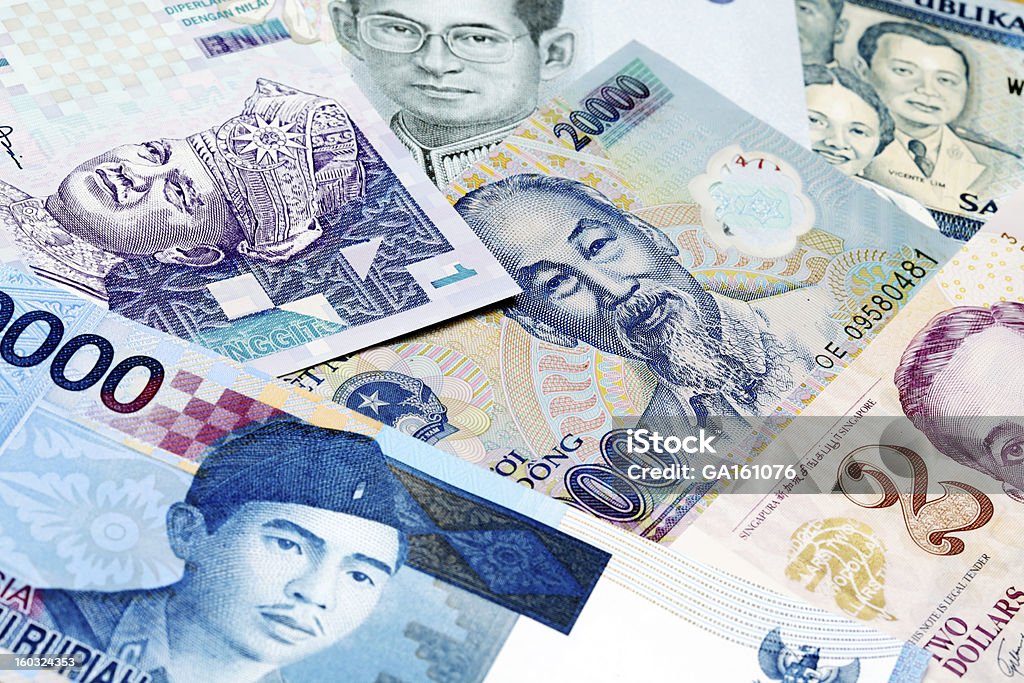 Várias moedas do Sudeste Asiático - Foto de stock de Indonésia royalty-free