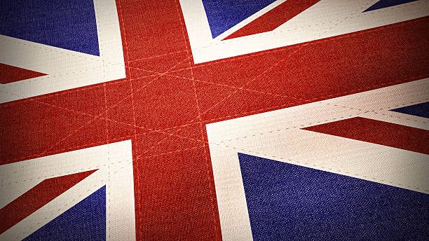 bandera del reino unido en los textiles; medio - british flag flag british culture old fashioned fotografías e imágenes de stock