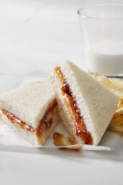 Peanut Butter and Strawberry Jam Tea Sandwich with Kettle Potato Chips