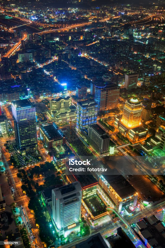 Illuminated Taipei city night skyline  (Republic of China)  Taiwan cityscape Skyline of Taipei, Taiwan Aerial View Stock Photo