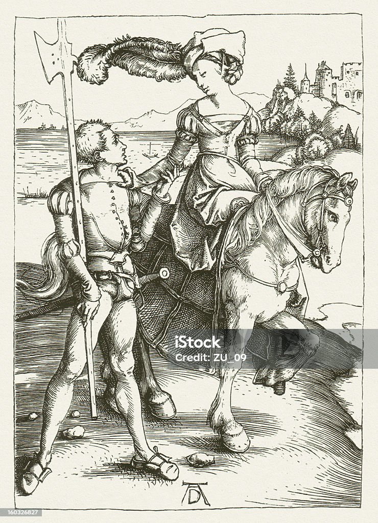 Noblewoman mit halberdier - Lizenzfrei Albrecht Dürer Stock-Illustration