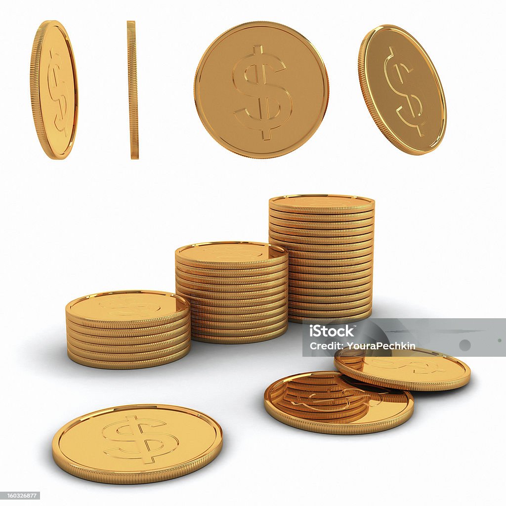 Enviado, moedas de ouro 3D - Foto de stock de Moeda royalty-free