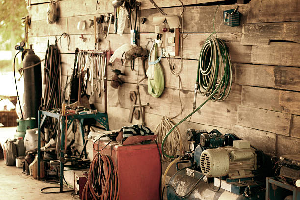 istock Creepy tools hanging on the old house 160327056