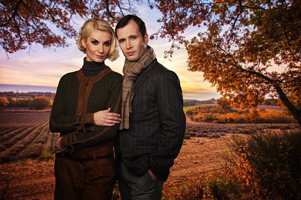 Elegant couple against lavender field
