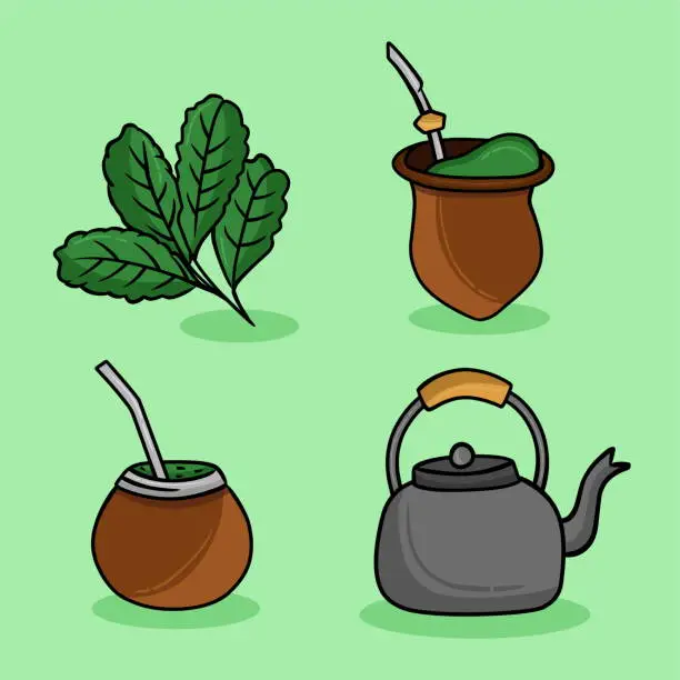 Vector illustration of Traditional mate tea set. Vector ink hand drawn sketch style illustration Yerba mate traditional - chimarrao